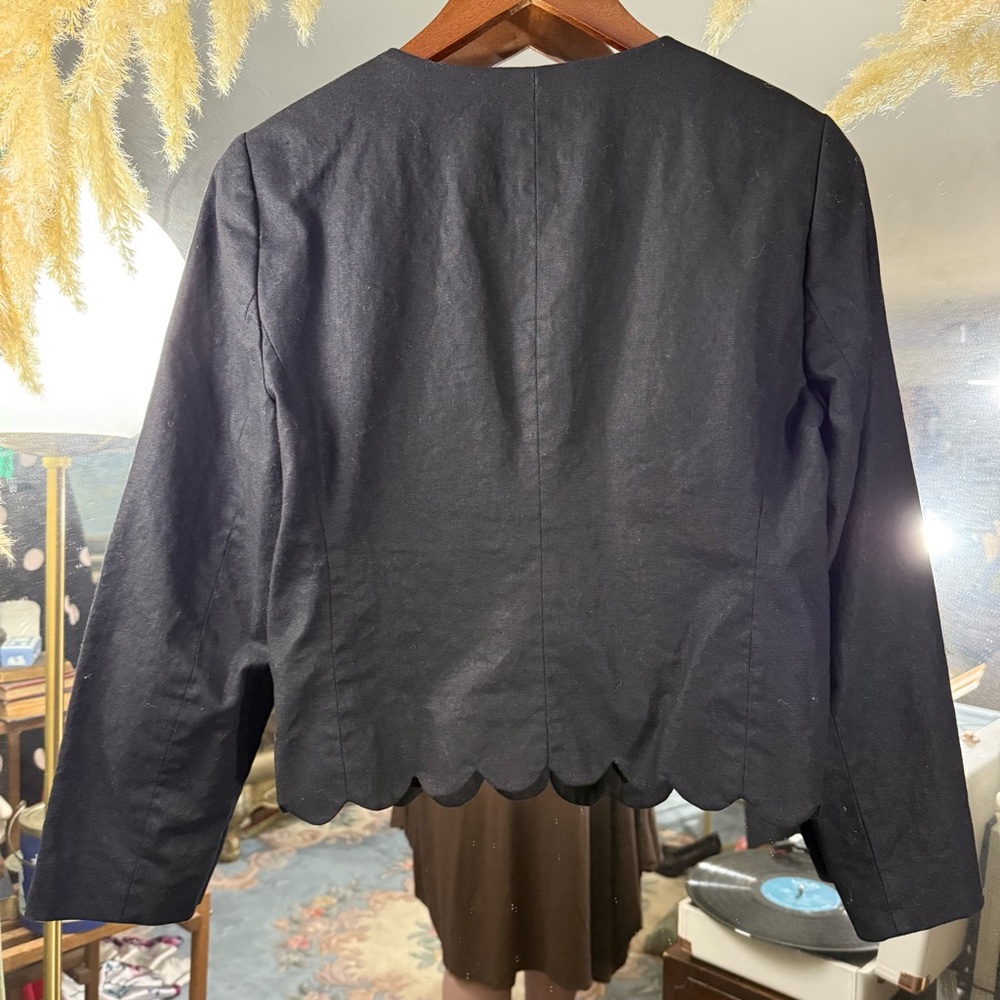 J.Crew Black Cropped Scallop Edge Blazer Linen Cotton Blend Chic Minimalist - Picture 5 of 6